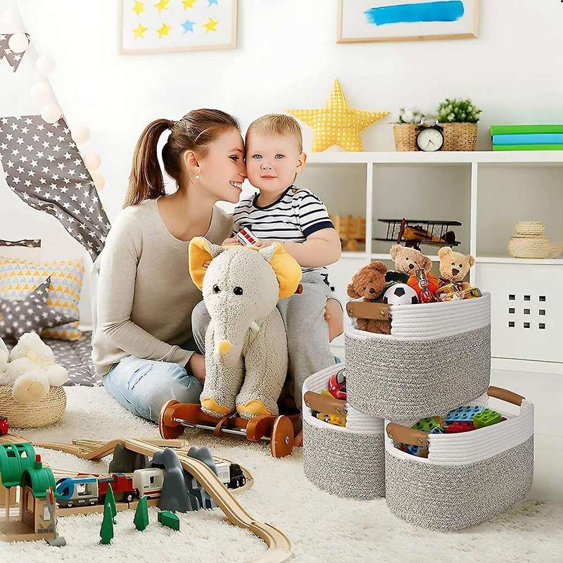 3 Pack Woven Cotton Rope Storage Baskets, for Organizing,with Handles