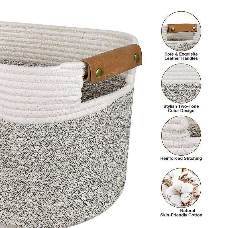 3 Pack Woven Cotton Rope Storage Baskets, for Organizing,with Handles
