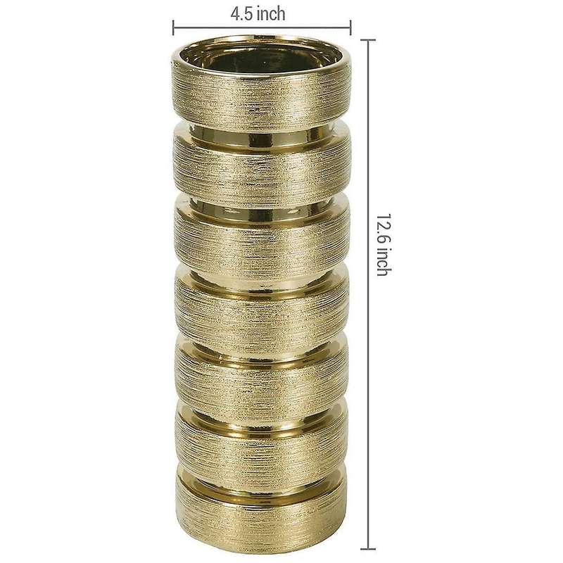 12.5 Inch Tall Modern Gold Tone Design Ceramic Flower Vase