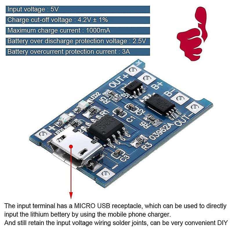 6pcs for Tp4056 Charging Module with Battery Protection 18650 Bms 5v