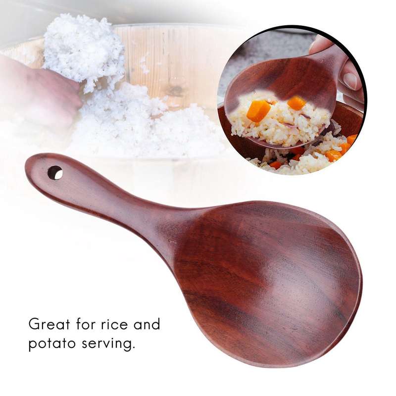 2x Teak Wood Spoon Natural Solid Wood Rice Spoon Wooden Rice Paddle