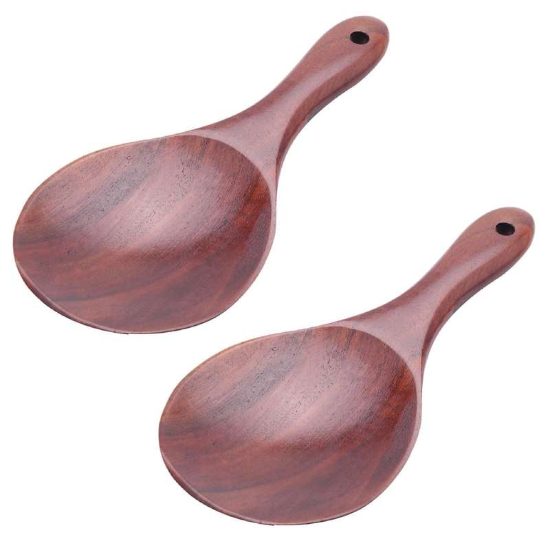 2x Teak Wood Spoon Natural Solid Wood Rice Spoon Wooden Rice Paddle