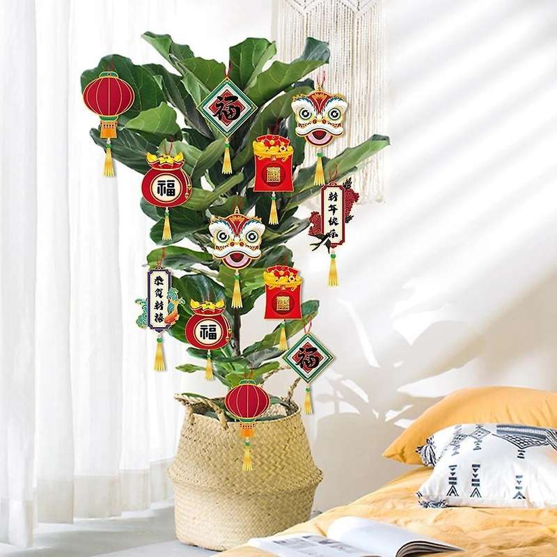 2022 Tiger 12pcs/pack New Year Decor Chinese Knot Hanging Ornaments,a