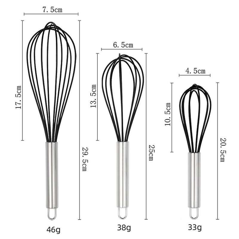 3 Pieces Of Silicone Egg Beater Stainless Steel Hand Mixer Black