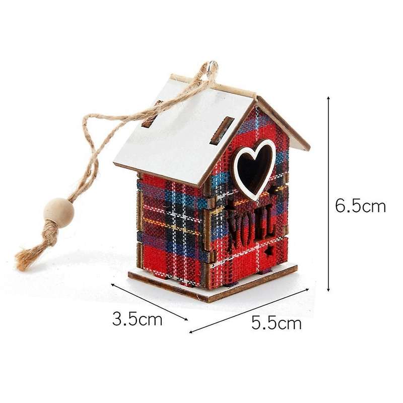 Christmas Hanging Ornament Wooden Cabin Shape Hollow Design, E