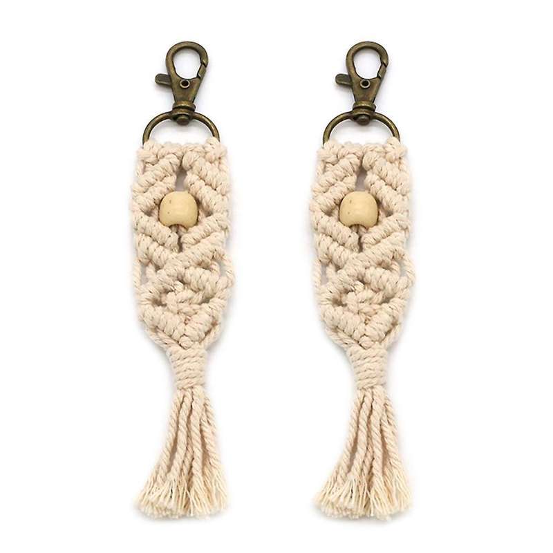 2 Pcs Mini Macrame Keychains Boho Bag with Tassels for Key Purse, A