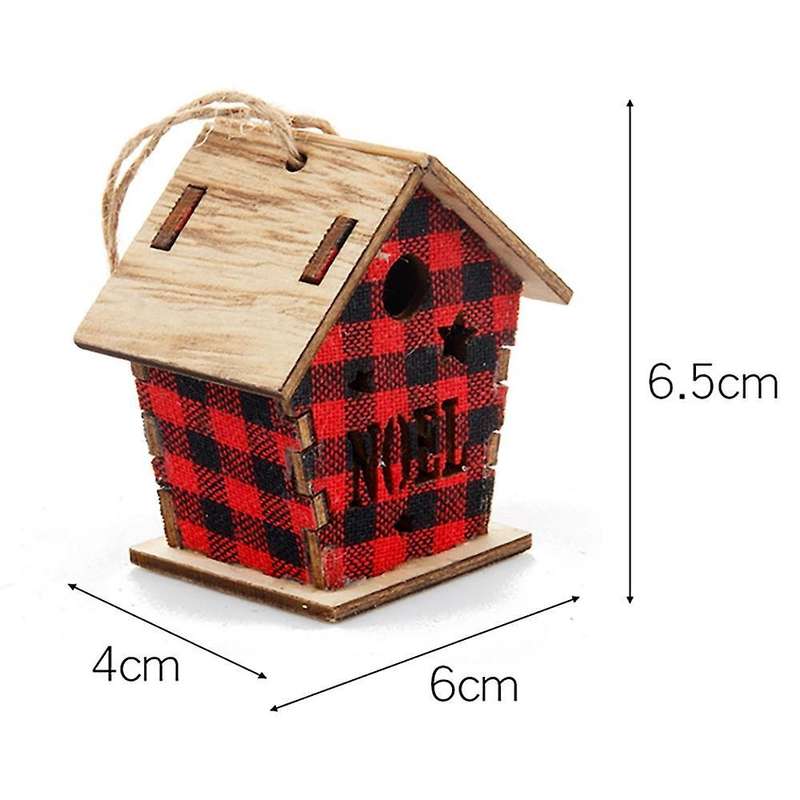 Christmas Hanging Ornament Wooden Cabin Shape Hollow Design, B