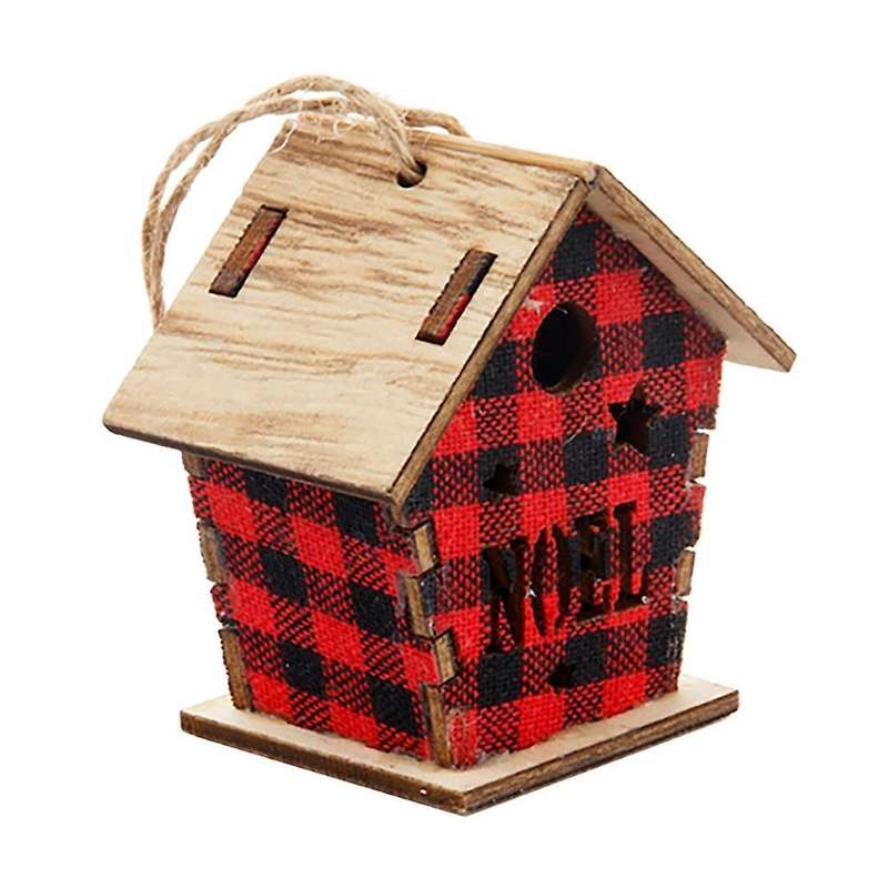 Christmas Hanging Ornament Wooden Cabin Shape Hollow Design, B