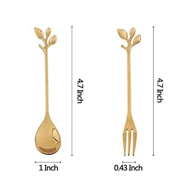 5spoon+5forks Stainless Steel Leaf Spoon Fork Dessert Spoons, Golden