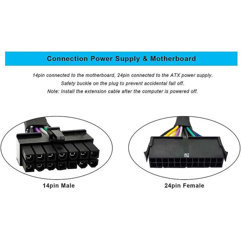 24 Pin to 14 Pin Atx Psu Main Power Adapter Braided Sleeved Cable