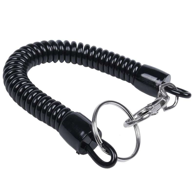 Lobster Clasp Black Spring Stretchy Coil Cord Strap Keychain