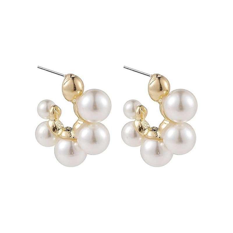 Korea C Shape Imitation Pearl Metal Stud for Women Party Jewelry