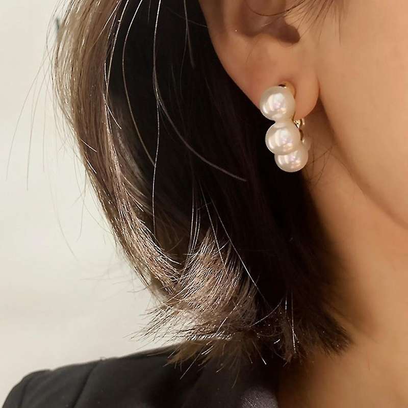 Korea C Shape Imitation Pearl Metal Stud for Women Party Jewelry