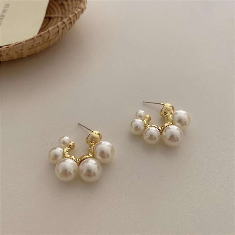 Korea C Shape Imitation Pearl Metal Stud for Women Party Jewelry