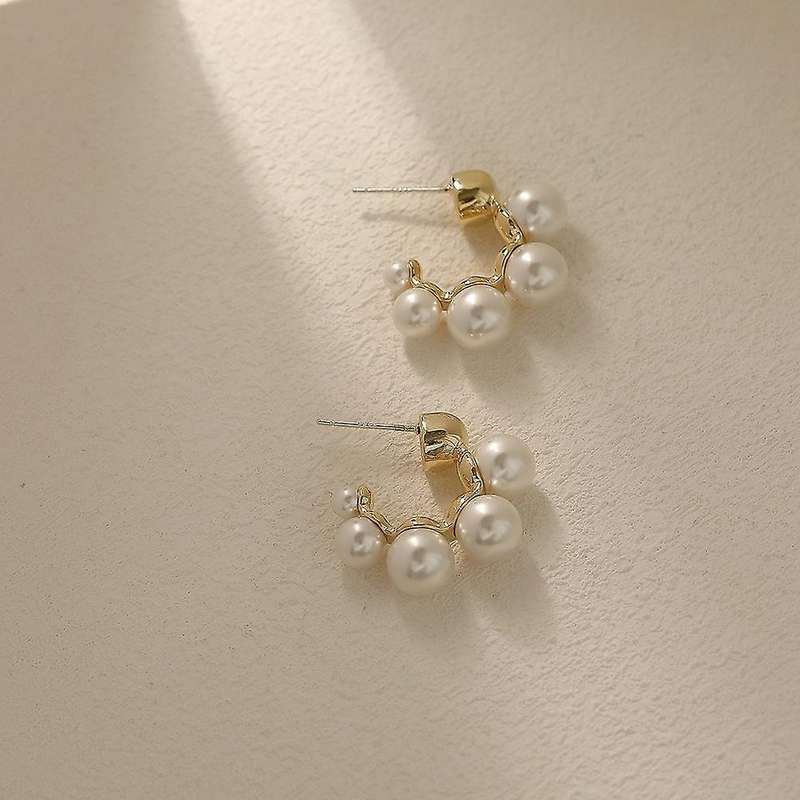 Korea C Shape Imitation Pearl Metal Stud for Women Party Jewelry