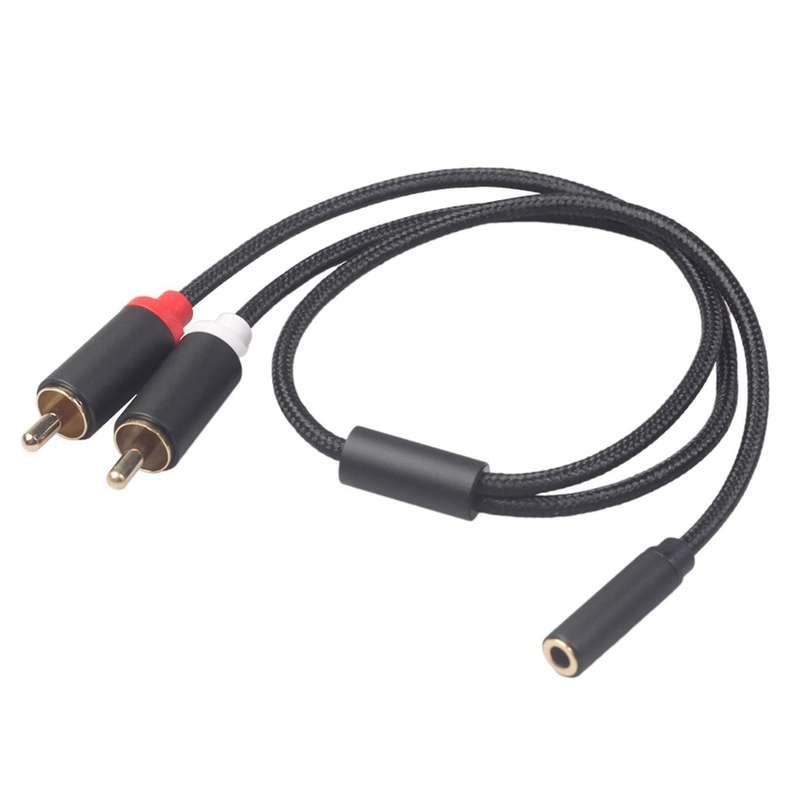 3.5mm Stereo Audio Female Jack to 2 Rca Male Adapter Cable-black