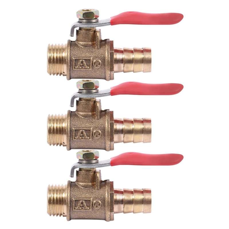 3x 10mm X 1/4inch Pt Male Thread Handle Hose Barb Brass Ball Valve