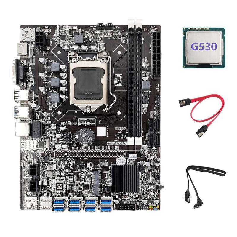 B75 Mining Motherboard+g530 Cpu+2xsata Cable Lga1155 8xpcie Adapter