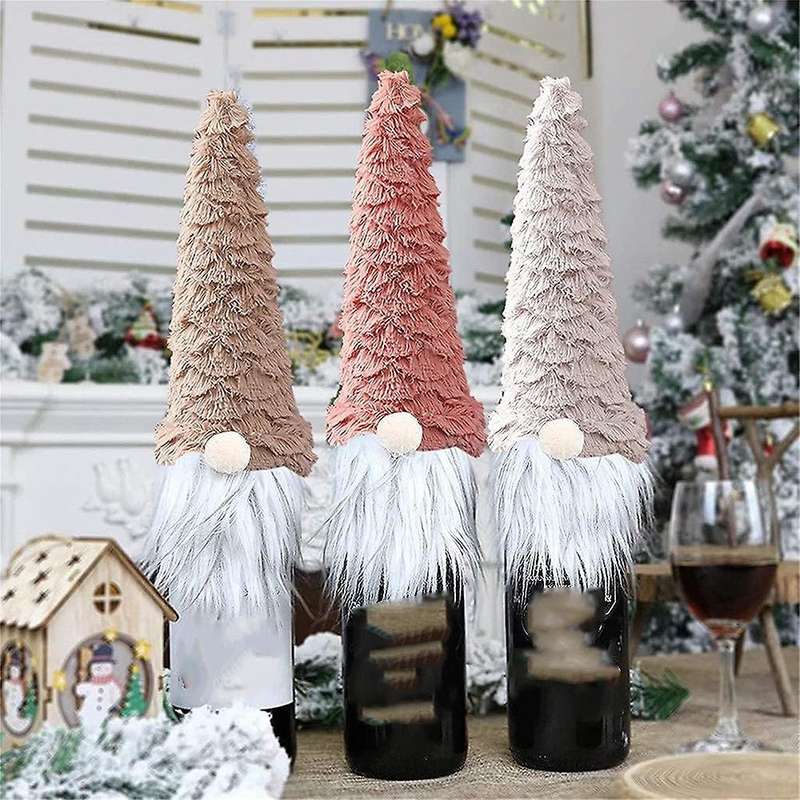 Christmas Hat Champagne Bottle Cover for Dinner Table Decor(gray)