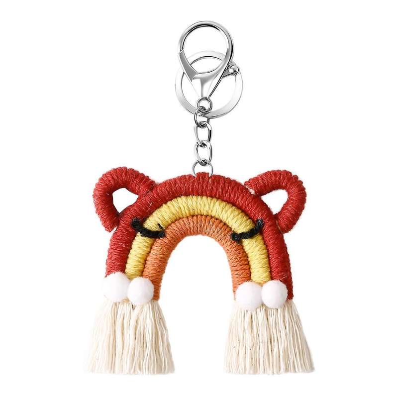 Cute Cat Rainbow Weaving Tassel Keychain Car Keyring Holder, A