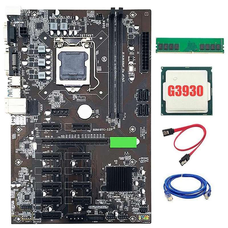 B250 Btc Mining Motherboard 12 Pci-e16x Graph Card Lga 1151 Sata3.0