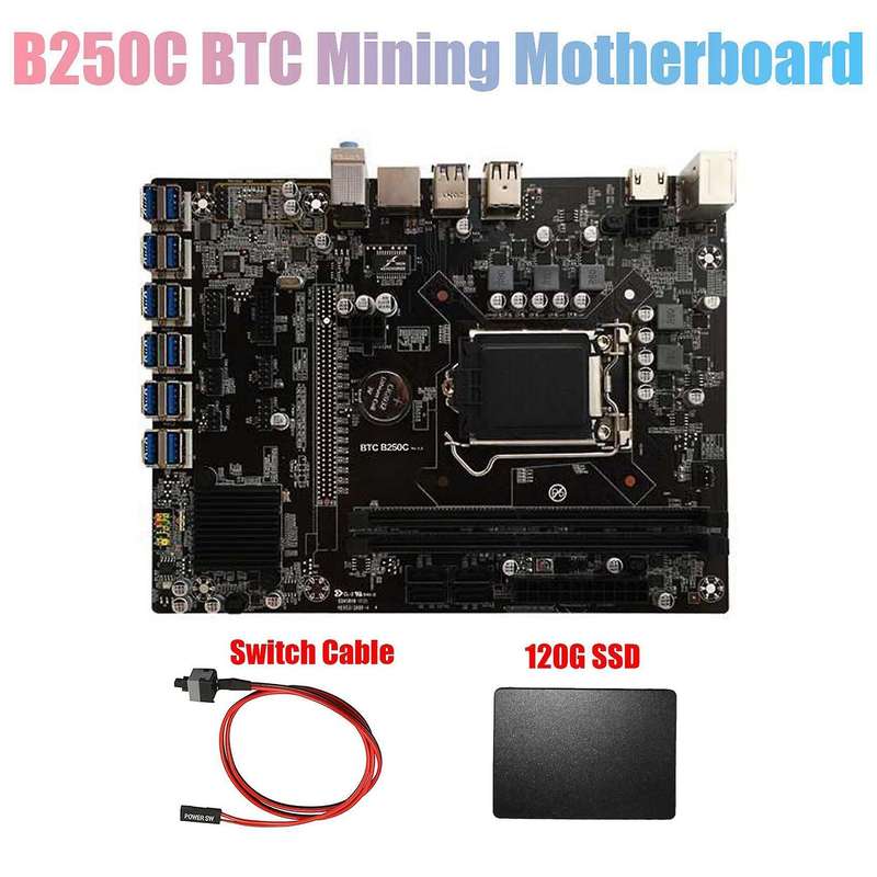 B250c Btc Mining Motherboard with 120g Ssd+switch Cable