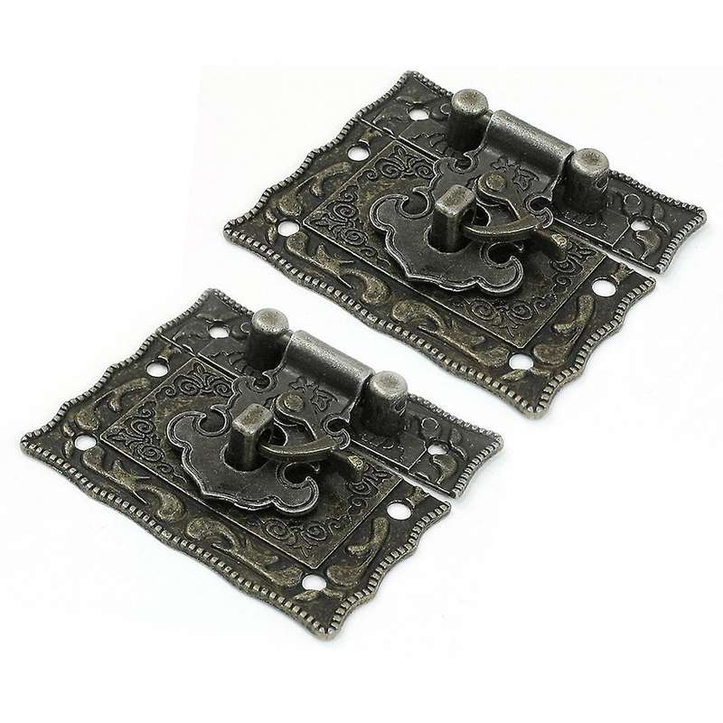 2 Pcs Antique Style Hardware Bronze Tone Metal Rectangle Latch 42mm X 51mm