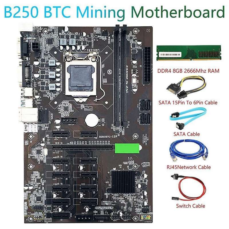 B250 Btc Motherboard Kit 12 Gpu Lga1151 Ddr4 Sata 3.0 Usb 3.0