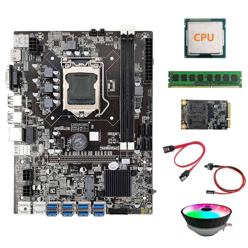 B75 Btc Mining Motherboard+rgb Fan+128g Ssd+sata Cable+switch Cable
