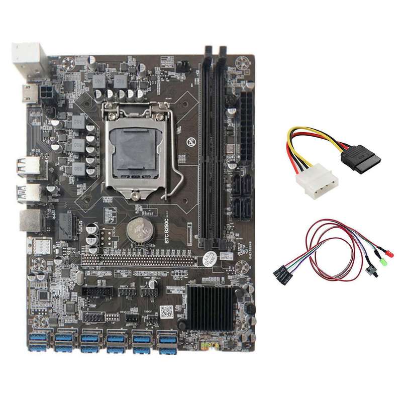 B250c Miner Motherboard+switch Cable with Light Support Ddr4