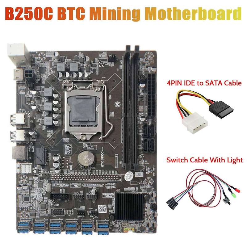 B250c Miner Motherboard+switch Cable with Light Support Ddr4