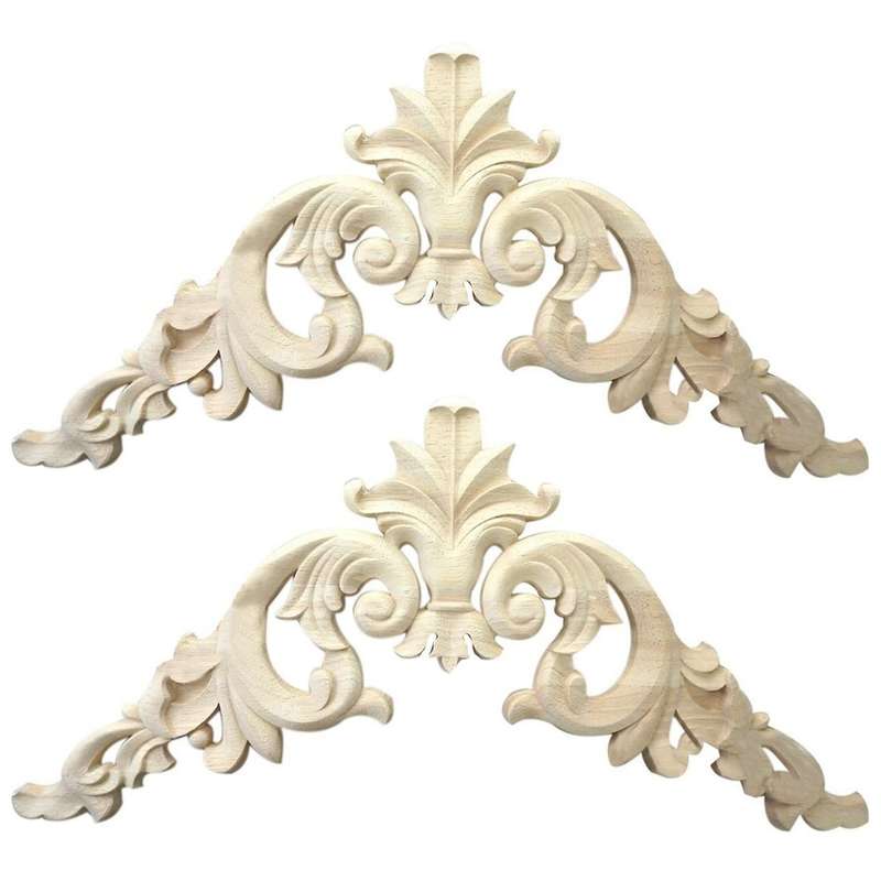 Rubber Wood Carved Corner Onlay Applique Exquisite Unpainted