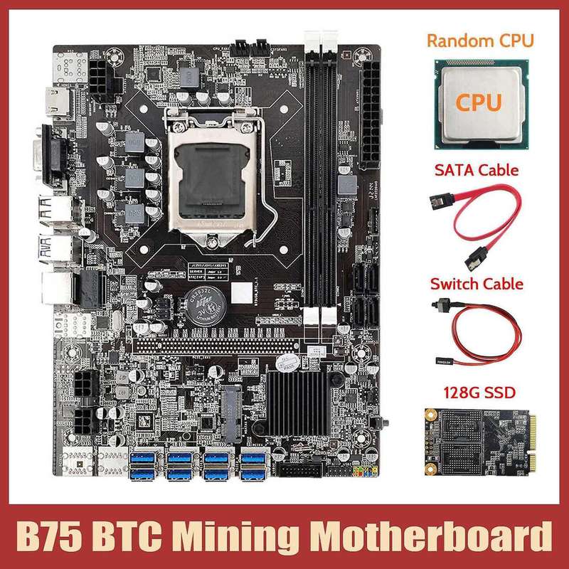 B75 Eth Mining Motherboard+cpu+128g Msata Ssd+sata Cable+switch Cable