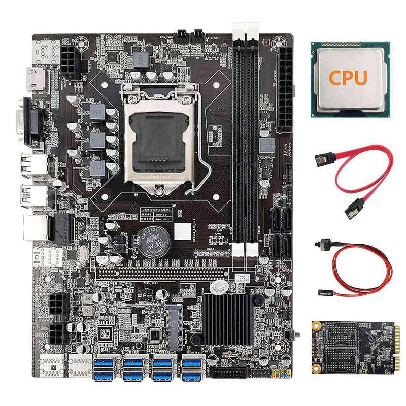 B75 Eth Mining Motherboard+cpu+128g Msata Ssd+sata Cable+switch Cable