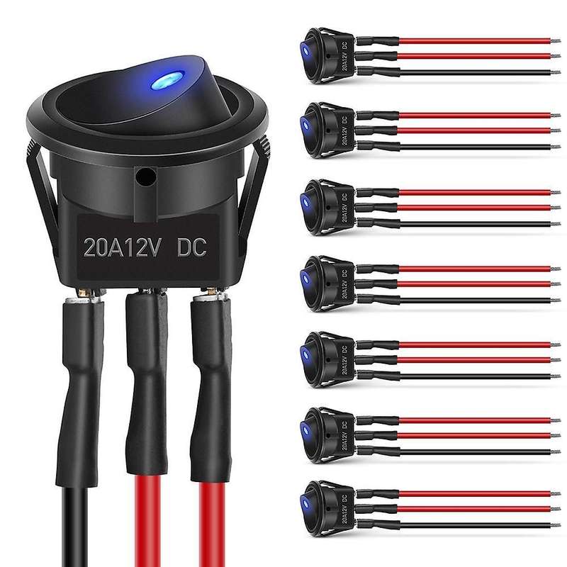 8pcs 12v 20a Round Blue Toggle Led Rocker Switch with 24pcs Wires