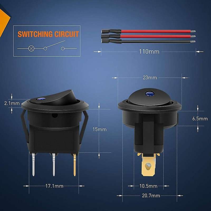 8pcs 12v 20a Round Blue Toggle Led Rocker Switch with 24pcs Wires
