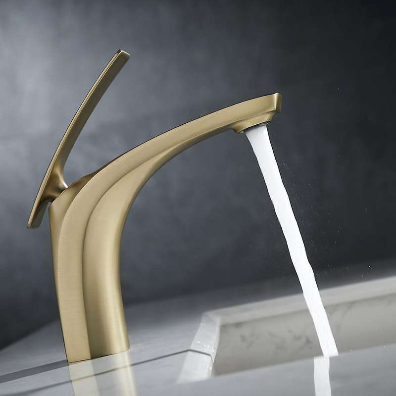 Basin Faucet Gold Brushed Waterfall Faucet Brass Bathroom Faucet