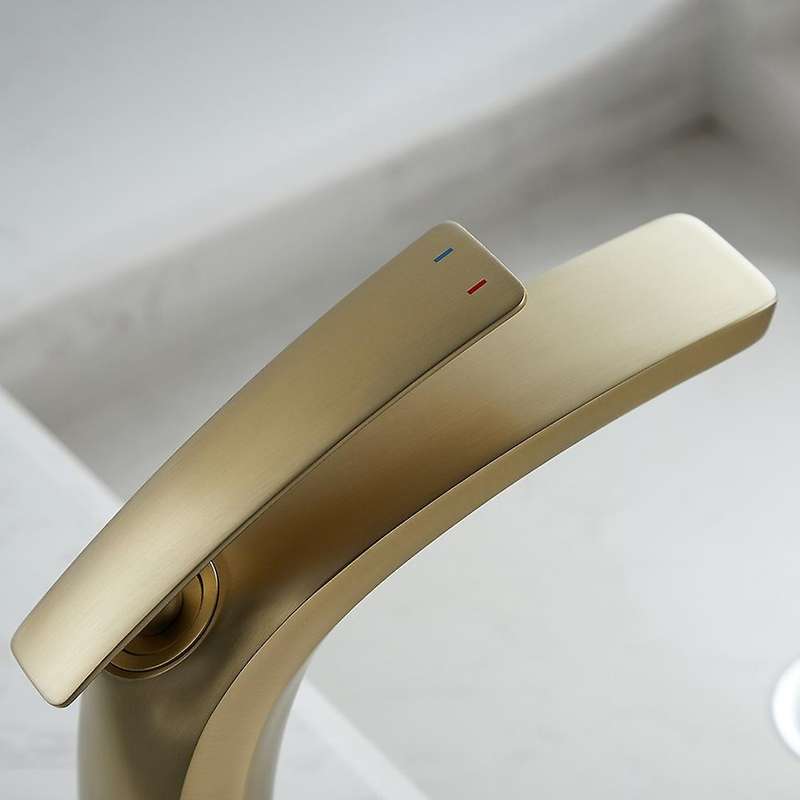 Basin Faucet Gold Brushed Waterfall Faucet Brass Bathroom Faucet