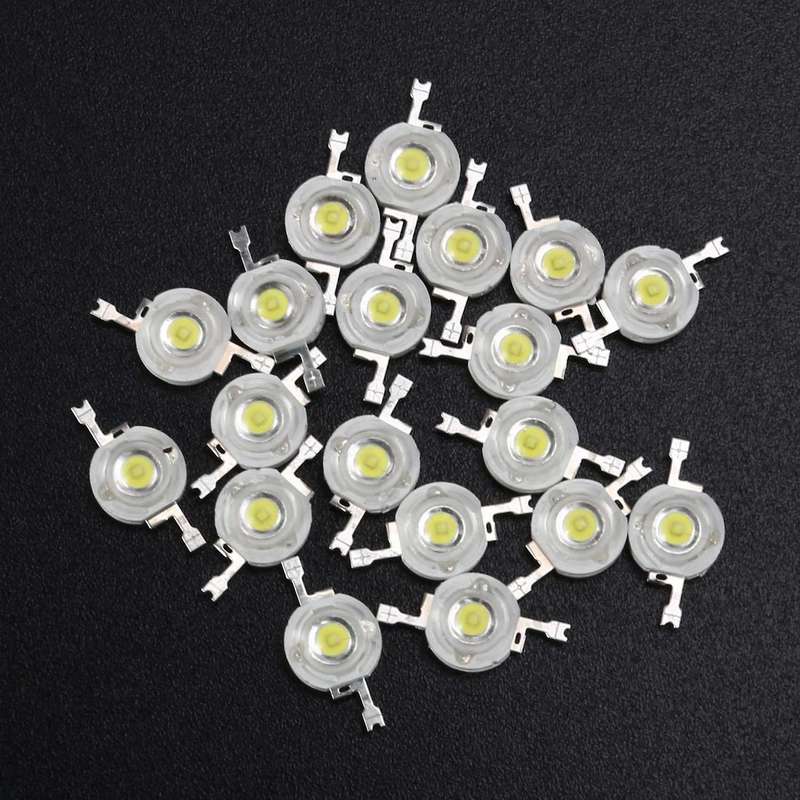 20 Pcs High Power 2 Pin 3w White Led Bead Emitters 170-190lm 6000k
