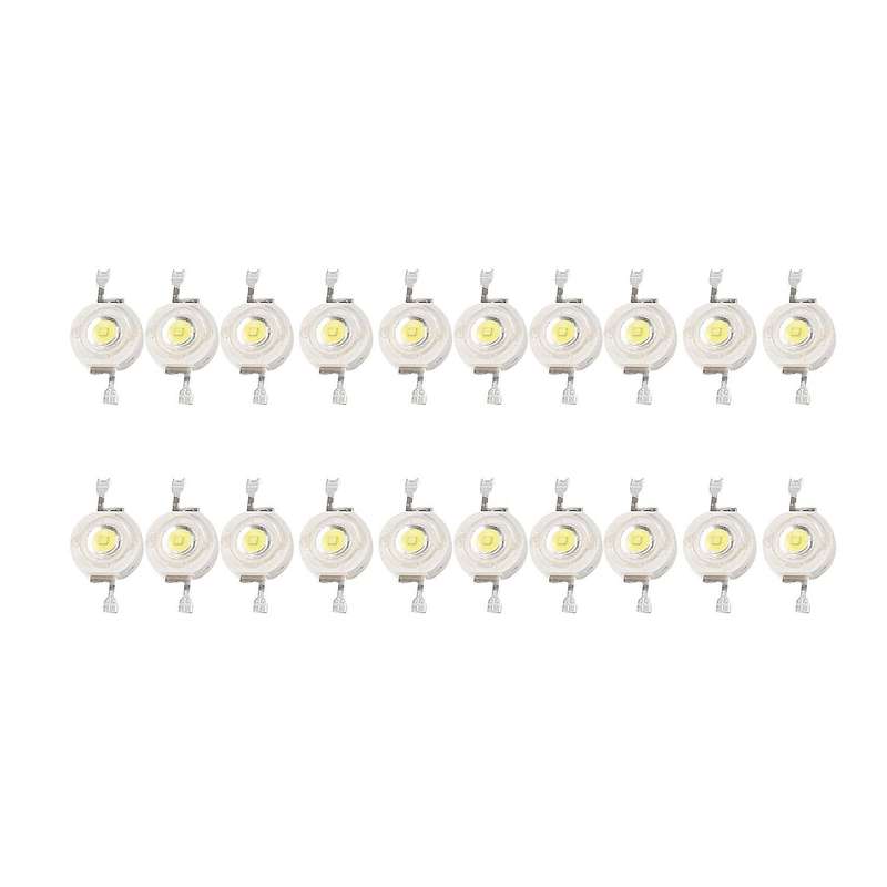 20 Pcs High Power 2 Pin 3w White Led Bead Emitters 170-190lm 6000k