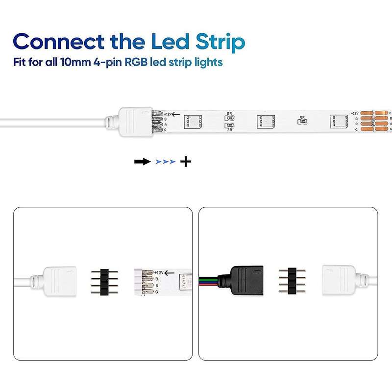 2 Pack 2m Rgb Extension Cable Led Strip Connector with 4 Pack 4 Male