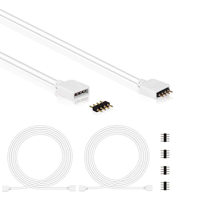 2 Pack 2m Rgb Extension Cable Led Strip Connector with 4 Pack 4 Male