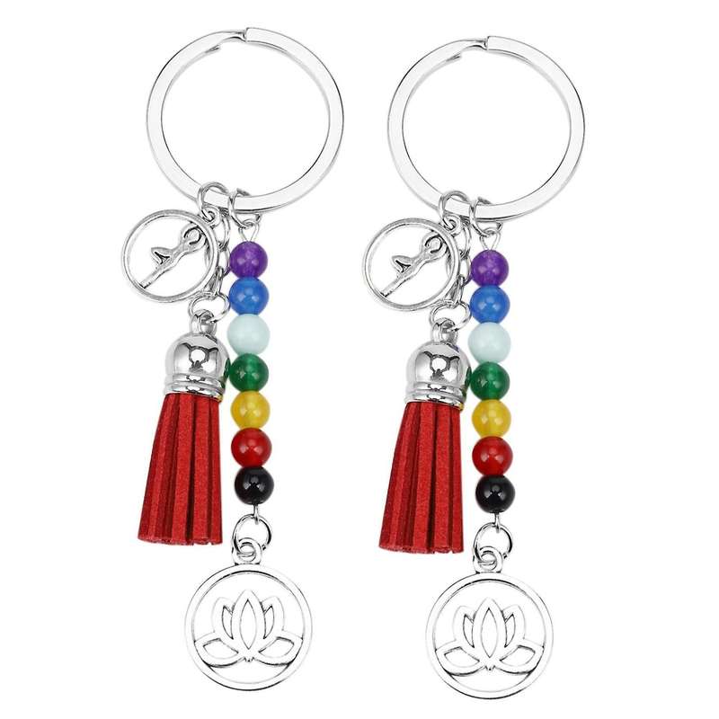 Porte-cles 7 Perles De D'energie Lotus Fleur Pendentif Creatif