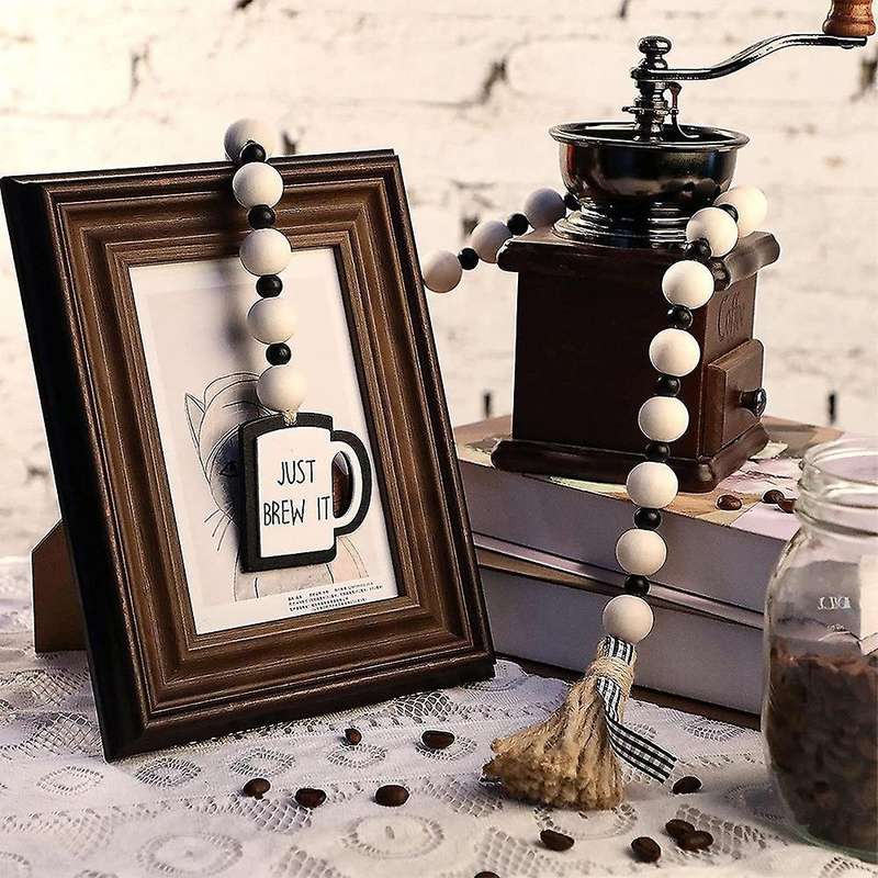 Wooden Bead Garland with Tassels, Farmhouse Tiered Trays to Decorate