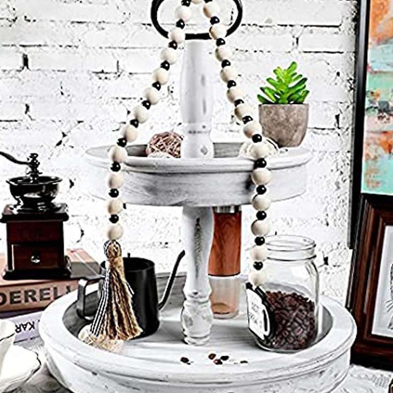 Wooden Bead Garland with Tassels, Farmhouse Tiered Trays to Decorate