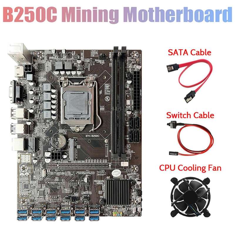B250c Mining Motherboard with G3930 Cpu+fan+sata Cable+switch Cable