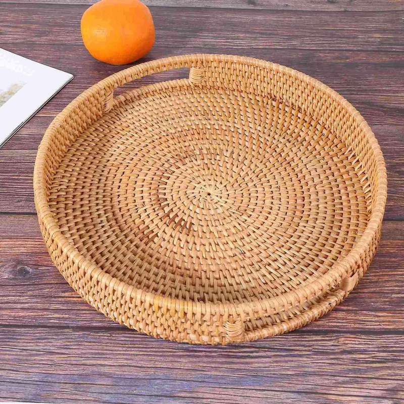 Rattan Handwoven Round High Wall Severing Tray Storage (set Of 4:s+l)