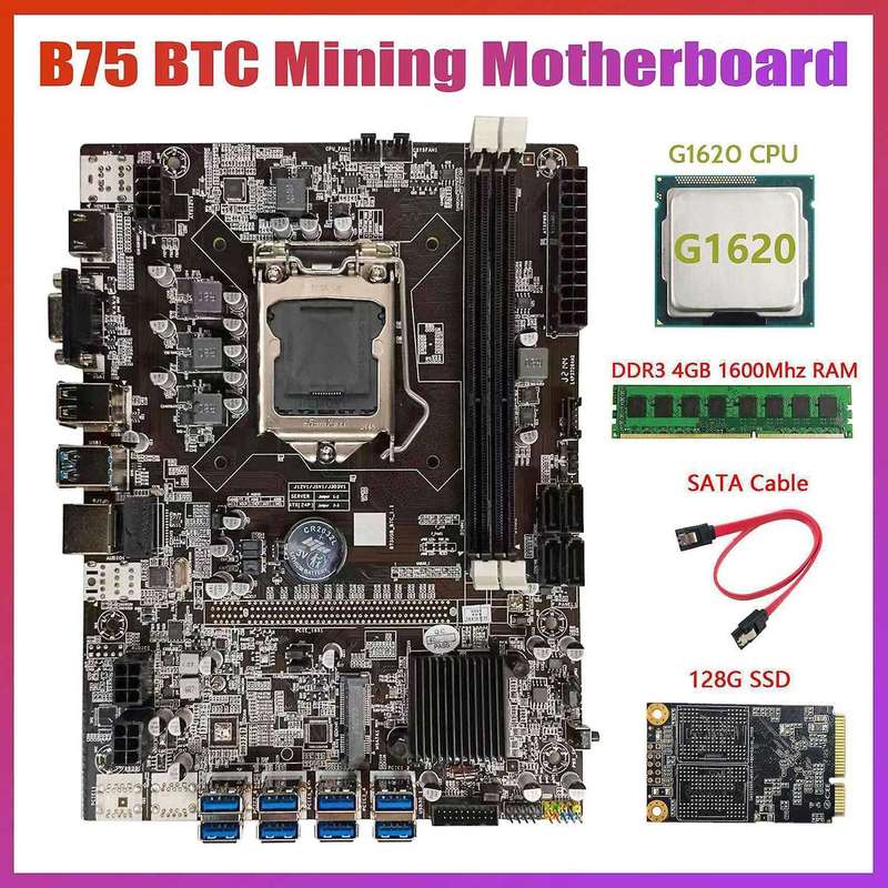 B75 Usb Btc Mining Motherboard+g1620 Cpu+ddr3 4gb 1600mhz Ram+ssd