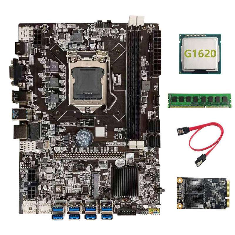 B75 Usb Btc Mining Motherboard+g1620 Cpu+ddr3 4gb 1600mhz Ram+ssd