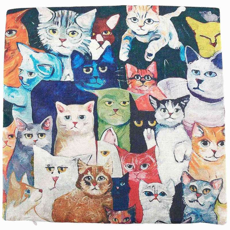 Flax Decorative Pillow Case Cushions 45*45cm Cat Pattern